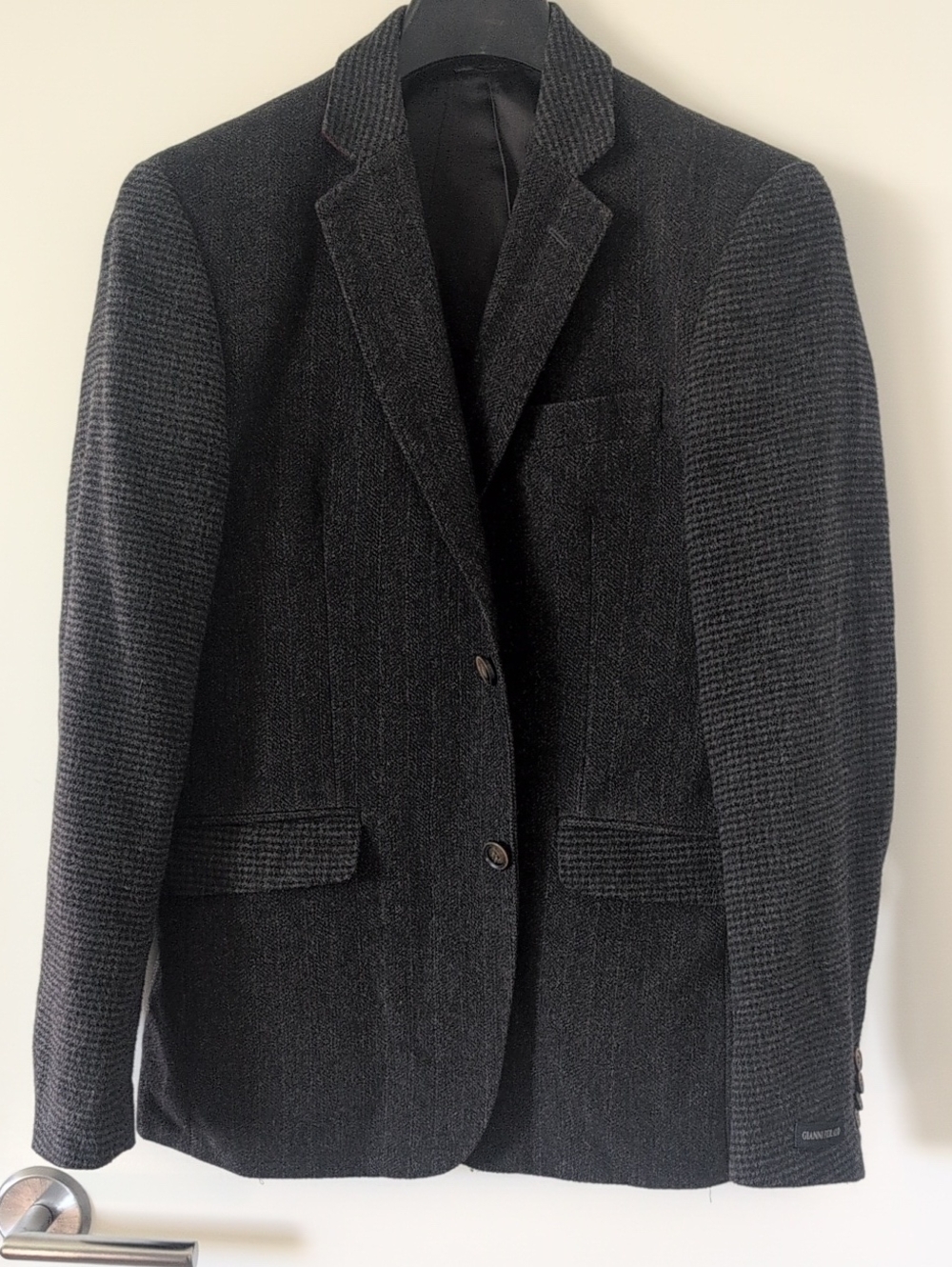 Men's Black Two-Texture Wool Blend Blazer - Gianni Feraud